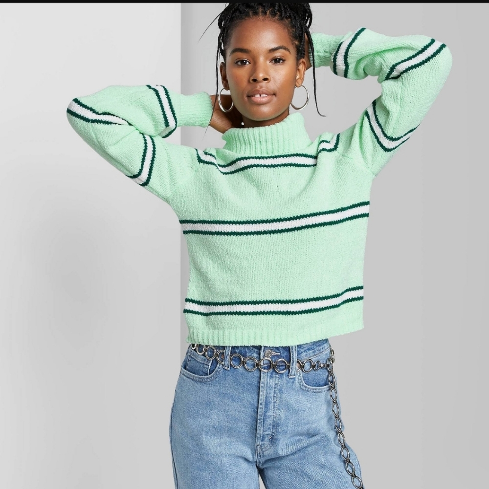 Wild Fable chenille mockneck crop striped sweater